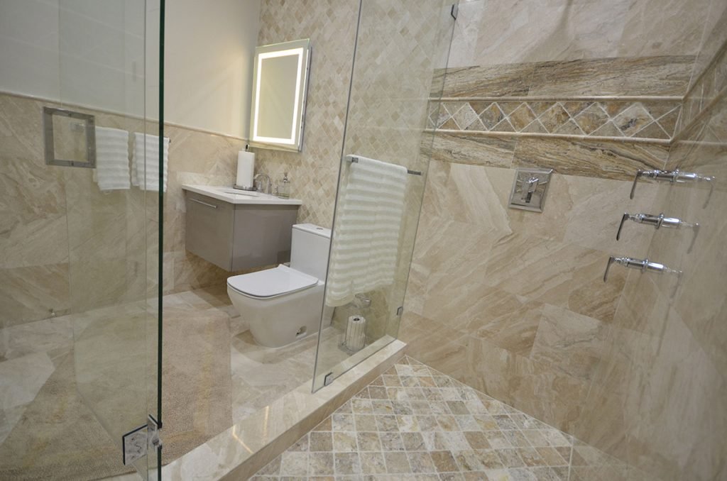 Porcelain tile in a bathroom Modern-Flooring